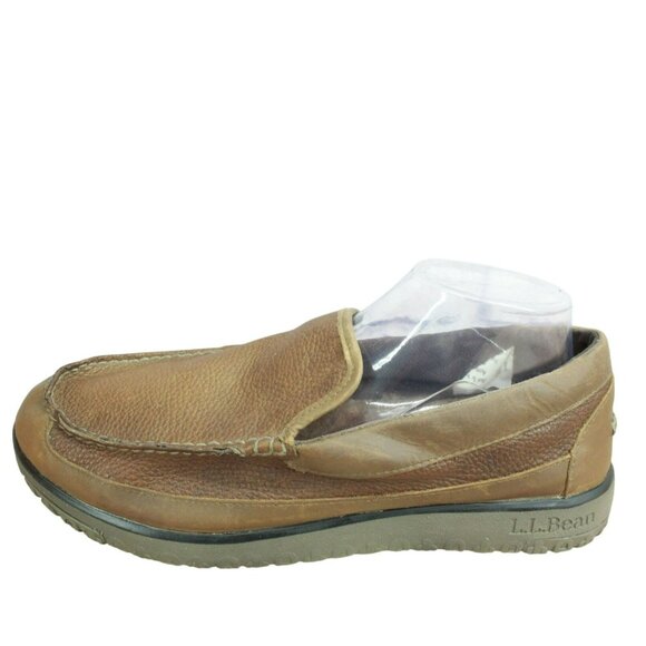 LL Bean All Week Brown Leather Shearling Lined Moccasin Slippers Size 11 M - Picture 1 of 9